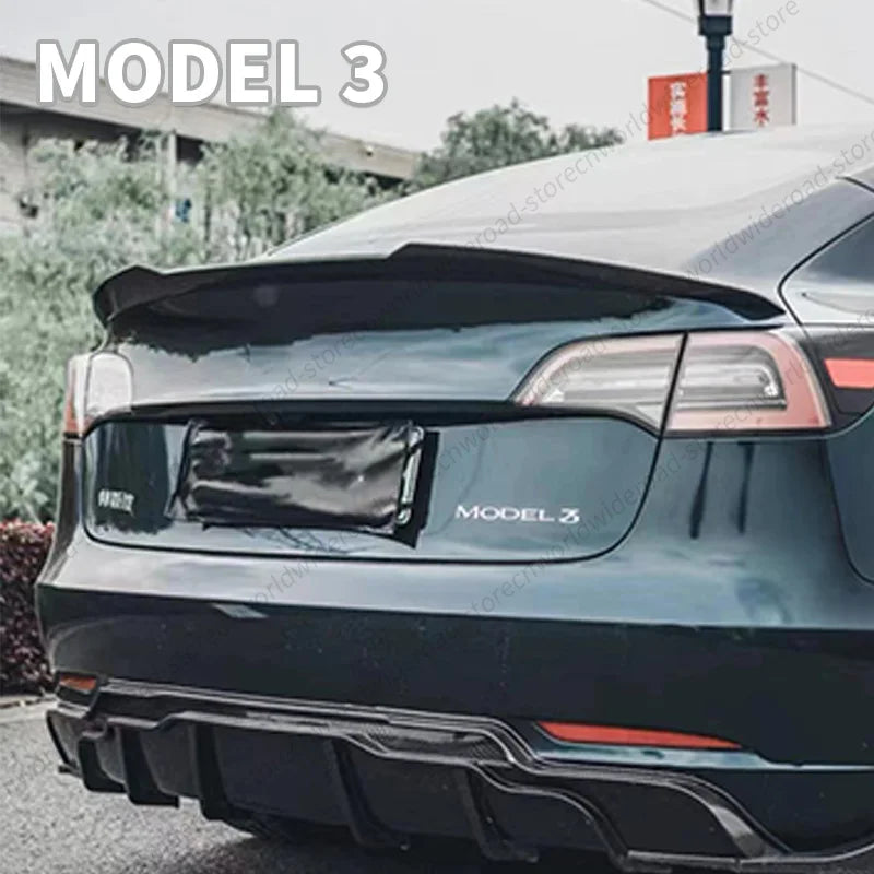 DSI - Rear Trunk Lid Spoiler Wing For Tesla Model Y 3 Highland Model 3 Spoiler Tail Wing  Black and Carbon Fiber Pattern Body Kit
