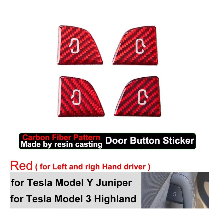 For Tesla Model Y Juniper 2025+ Model 3 Highland 2024 Carbon Fiber Open Door Switch Cover Button Trim Stickers Car Accessories
