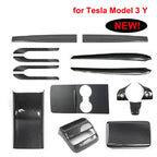 DSI - Carbon Fiber Center Console Wrap - FITS Tesla Model Y 3 2023 ABS  Cover Kit Dashboard Armrest Door Side Trim Sticker Accessories