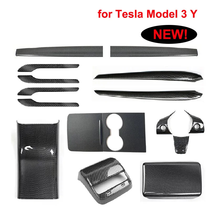 DSI - Carbon Fiber Center Console Wrap - FITS Tesla Model Y 3 2023 ABS  Cover Kit Dashboard Armrest Door Side Trim Sticker Accessories