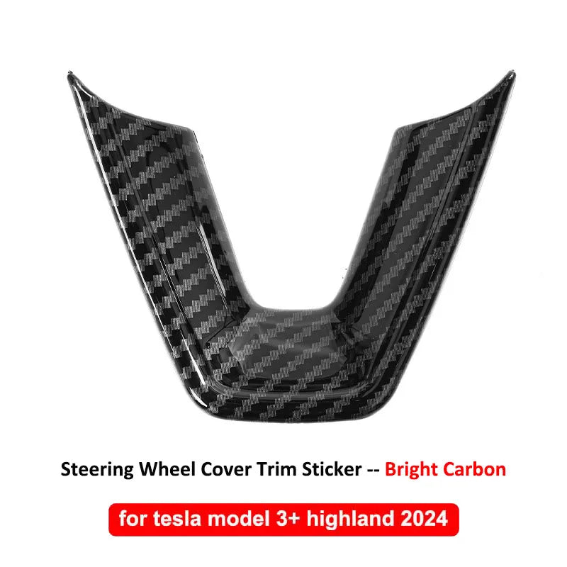 DSI - Steering Wheel Patch FITS Tesla Model 3 Y YL Juniper Highland 2025 2026 U-shaped Protective Cover Trim Sticker ABS Carbon Fiber