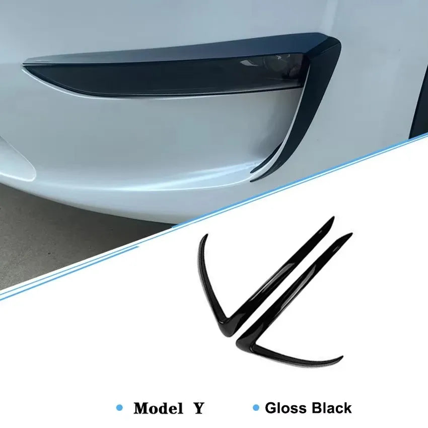 DSI - Tesla Model 3/Y 2017 2018 2019-2023 Glossy Black Carbon Look Car Front Bumper Fog Light Frame Spoiler Decoration/Body Kit