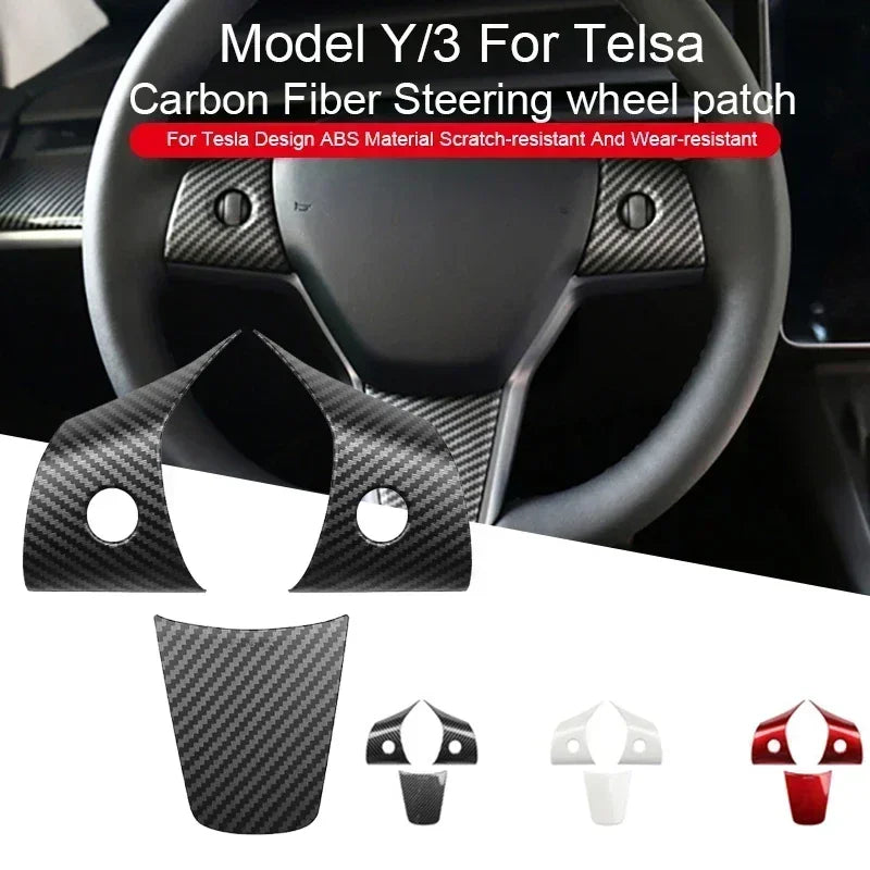 DSI - NEW Steering Wheel Trim Cover For Tesla Model 3/Y Interior Accessories Compatible With Tesla Model 3/Y Carbon Fiber Pattern