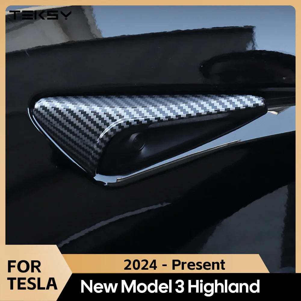 DSI -  Side Camera Cover Lens Protector - FITS Tesla New Model 3 Highland 2024 Black White Red Shiny Matte Carbon Fiber Pattern