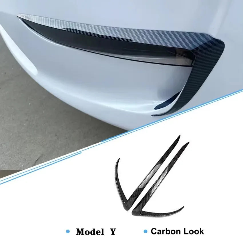 DSI - Tesla Model 3/Y 2017 2018 2019-2023 Glossy Black Carbon Look Car Front Bumper Fog Light Frame Spoiler Decoration/Body Kit