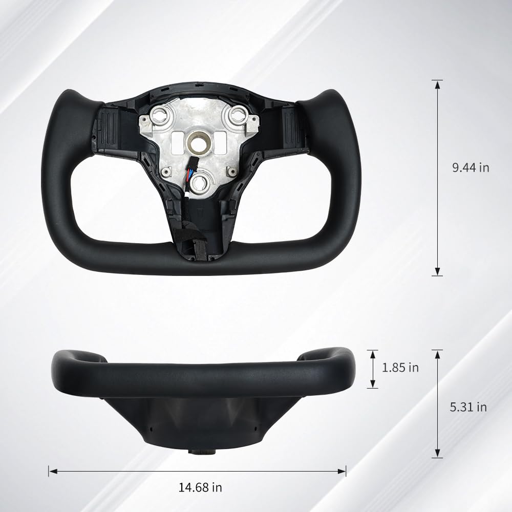 DSI - Yoke Steering Wheel, Black Microfiber Leather with Side Carbon Fiber for Tesla Model 3/Y 2017-2023 With Heating Function