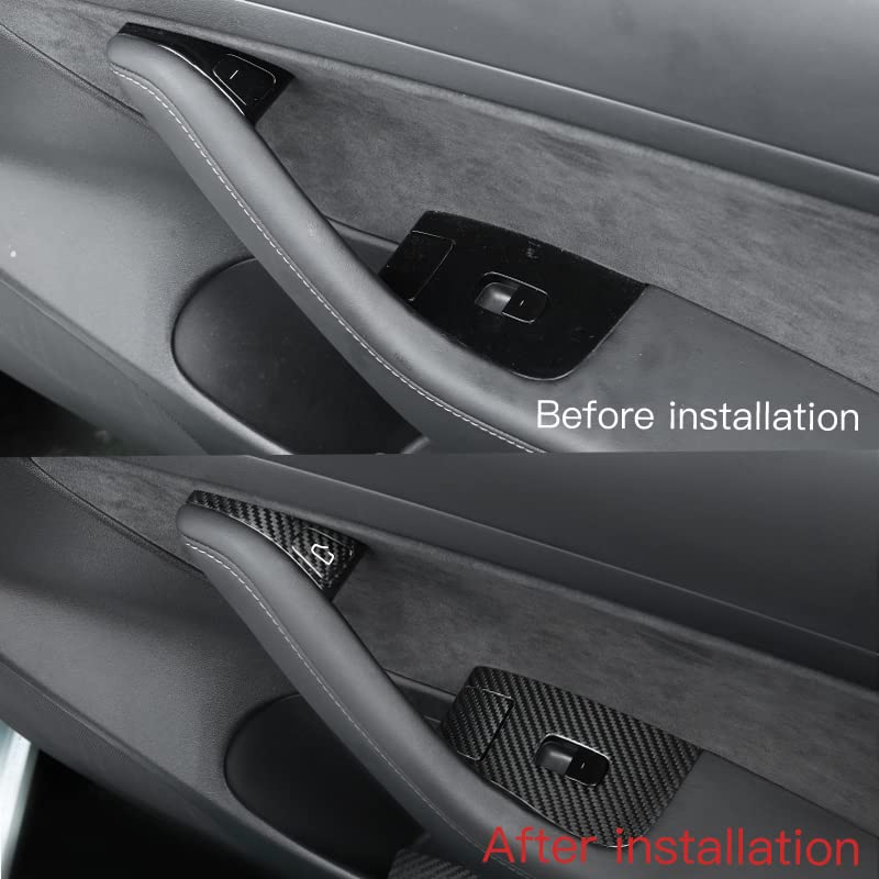 DSI - COMPLETE INTERIOR KIT - 14pcs Carbon Fiber Car Window Glass Lift Button Trim Switch Cover for Tesla Model 3 (2021-2023) Model Y (2021-2024) Door Armrest Panel Cover(for New Model 3/Y, Matte Black)