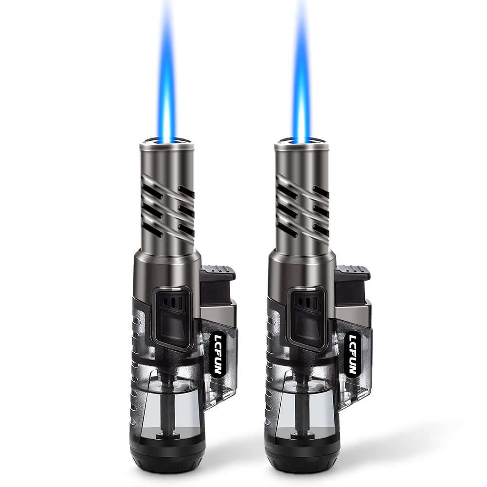 DSI - Torch Lighter 2 Pack Windproof Adjustable Single Jet Flame Butane Lighter Refillable Gas Lighter for Candle Camping Grill BBQ Fireplace (Butane Not Included)