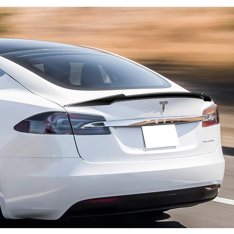 DSI - Real Carbon Fiber Trunk Spoiler Wing Lip kit Rear V-Style Fit for 2012 2013 2014 2015 2016 2017 2018 2019 2020 2021 2022 Tesla Model S, Car Mods Accessories Replacement, (2-SPC-7406-CF)