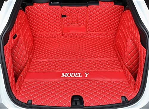 DSI - Trunk Cover Mat for 2020-2025 Tesla Model Y 5-Seater Red Cargo Mat (Rear Backrest Protector+Trunk Protector+Both Side Panels) Full Coverage Protection Tesla Model Y Accessories