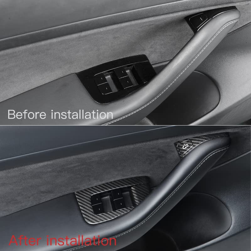 DSI - COMPLETE INTERIOR KIT - 14pcs Carbon Fiber Car Window Glass Lift Button Trim Switch Cover for Tesla Model 3 (2021-2023) Model Y (2021-2024) Door Armrest Panel Cover(for New Model 3/Y, Matte Black)