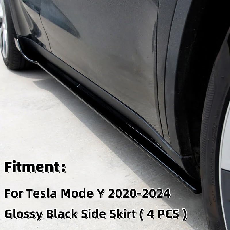 DSI -  4-Piece Side Skirt Extension Kit for Tesla Model Y 2020-2024, Gloss Black ABS Rocker Panel Splitter