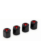 DSI - Red Tire Valve Stem Caps for Tesla Model 3, S, X, Y | Leakproof Aluminum Tire Valve Caps with Rubber O-Rings Compatible with Tesla Car Accessories | Tire Valve Stem Covers Tire Caps 4 Pack