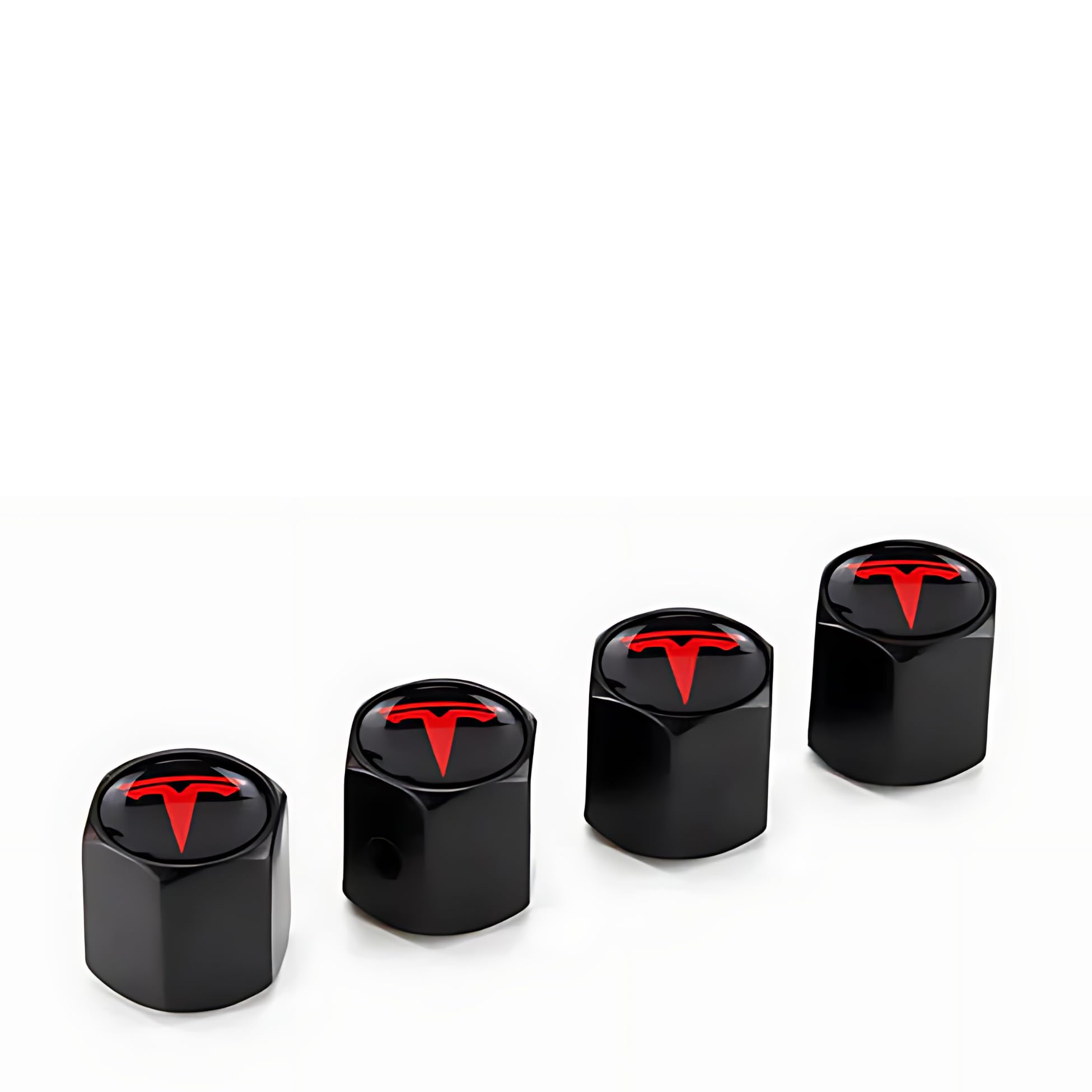 DSI - Red Tire Valve Stem Caps for Tesla Model 3, S, X, Y | Leakproof Aluminum Tire Valve Caps with Rubber O-Rings Compatible with Tesla Car Accessories | Tire Valve Stem Covers Tire Caps 4 Pack