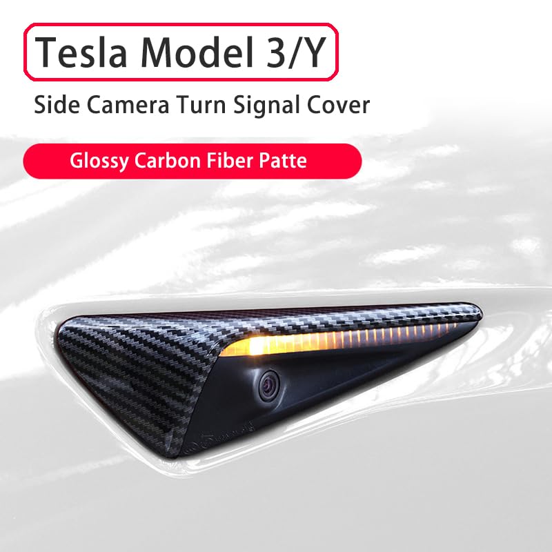 DSI - FITS Tesla Model 3/Y HW3.0 Turn Signal Side Camera Protection Cover Decoration Accessories fit for 2017-2023 Tesla Model 3 and 2020-2023.6 Tesla Model Y (Glossy Carbon Fiber Pattern)