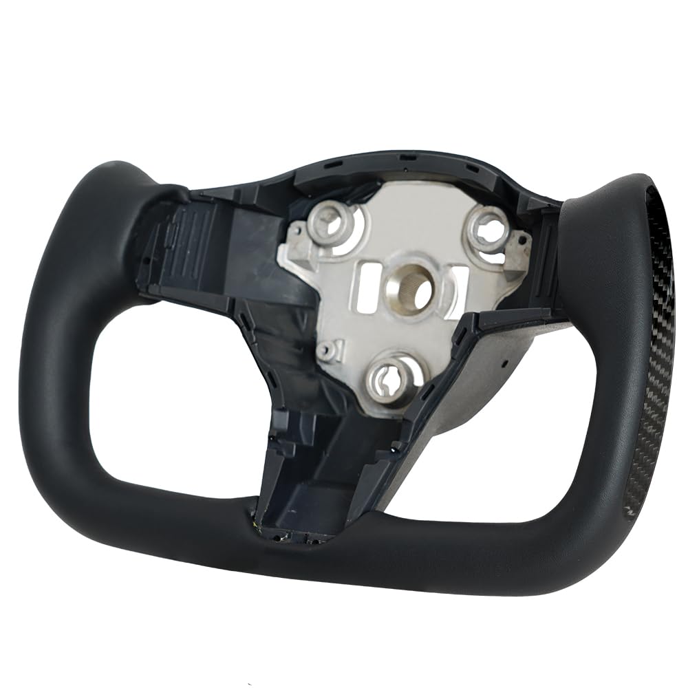 DSI - Yoke Steering Wheel, Black Microfiber Leather with Side Carbon Fiber for Tesla Model 3/Y 2017-2023 With Heating Function