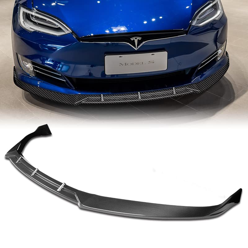 DSI - 9pcs Combo Front Bumper Body Kit Lip + Side Skirt Extensions Diffuser Compatible with 2016-2020 Tesla Model S 2017 2018 2019 (Painted Carbon)