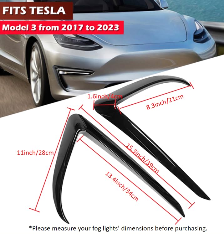 DSI - Front Fog Light Trim Cover for Tesla Model 3, 2PCS Fog Lamp Frame Blade Trim Eyebrow Eyelids Cover, Spoiler Accessories for Model 3 2017 2018 2019 2020 2021 2022 2023, Glossy Carbon Fiber