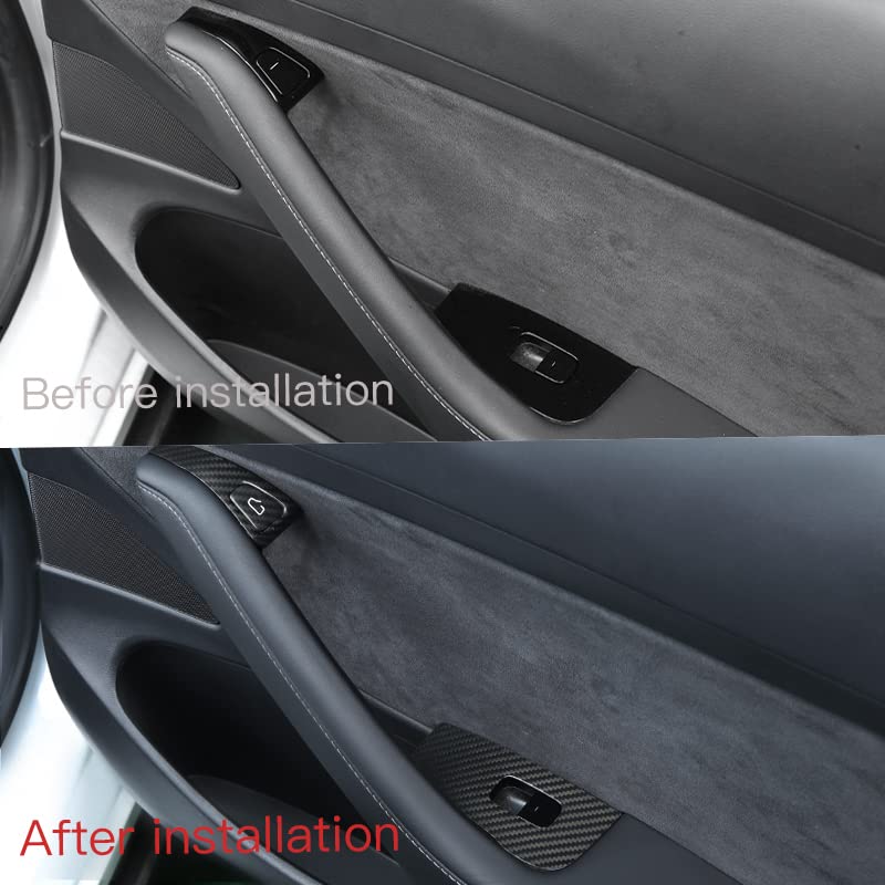 DSI - COMPLETE INTERIOR KIT - 14pcs Carbon Fiber Car Window Glass Lift Button Trim Switch Cover for Tesla Model 3 (2021-2023) Model Y (2021-2024) Door Armrest Panel Cover(for New Model 3/Y, Matte Black)