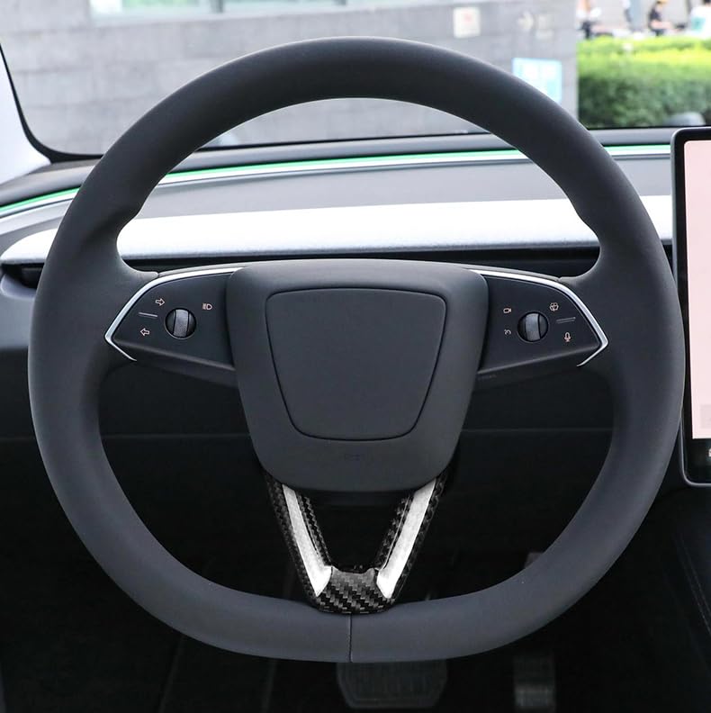 DSI - Compatible with 2024 Tesla Model 3 Steering Wheel Chin REAL Carbon Fiber Decoration Cover, 2024 Tesla Model 3 Accessories