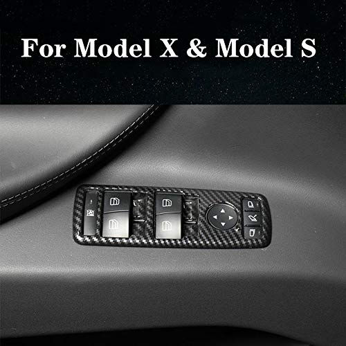 DSI - Window Lift Switch Button Panel Cover Bezel Frame for Tesla Model X Model S 2016-2020 Car Interior Accessories ABS Imitation Carbon Fiber Inner Decoration (Pack of 4)