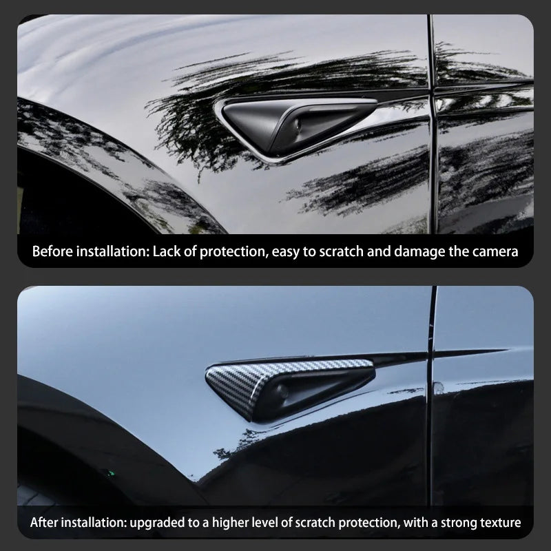 For New Tesla Model Y Juniper 2025+ ABS Carbon Pattern Side Camera Cover ABS Leaf Board Sticker Accessories