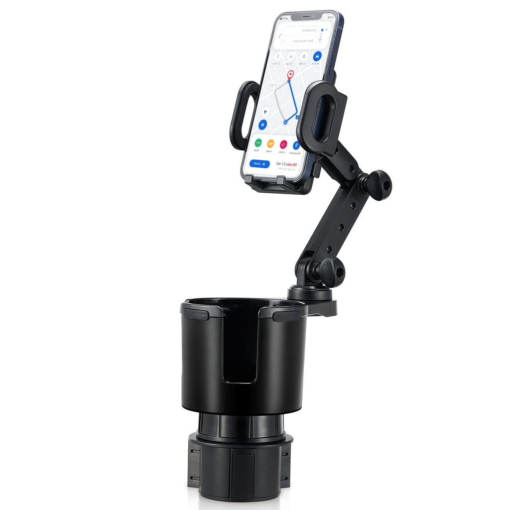 DSI - Car Cup Holder Expander Adjustable Base with Phone Mount 360° Rotation Cup Holder Cell Phone Holder for Car Compatible with iPhone All Smartphones