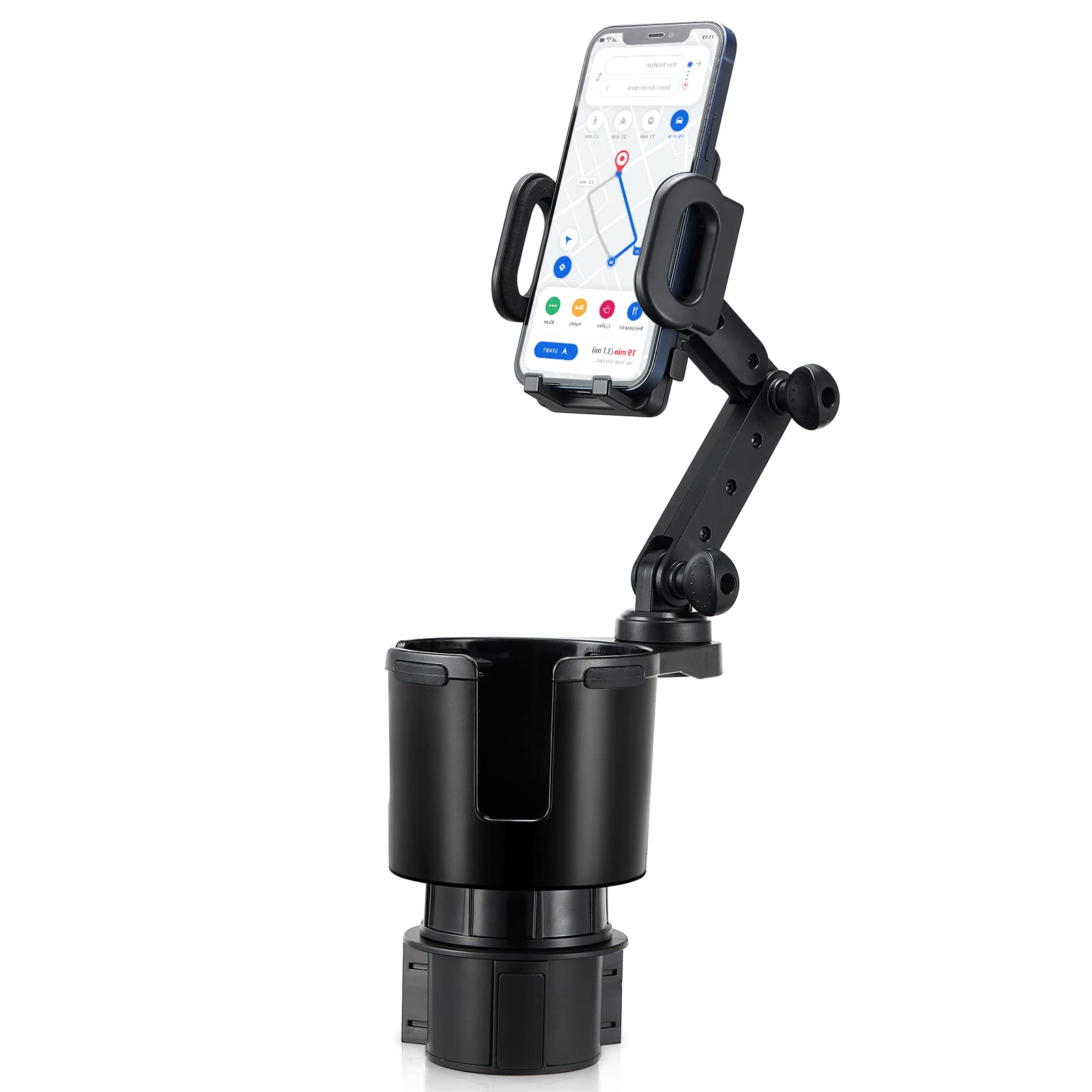 DSI - Car Cup Holder Expander Adjustable Base with Phone Mount 360° Rotation Cup Holder Cell Phone Holder for Car Compatible with iPhone All Smartphones