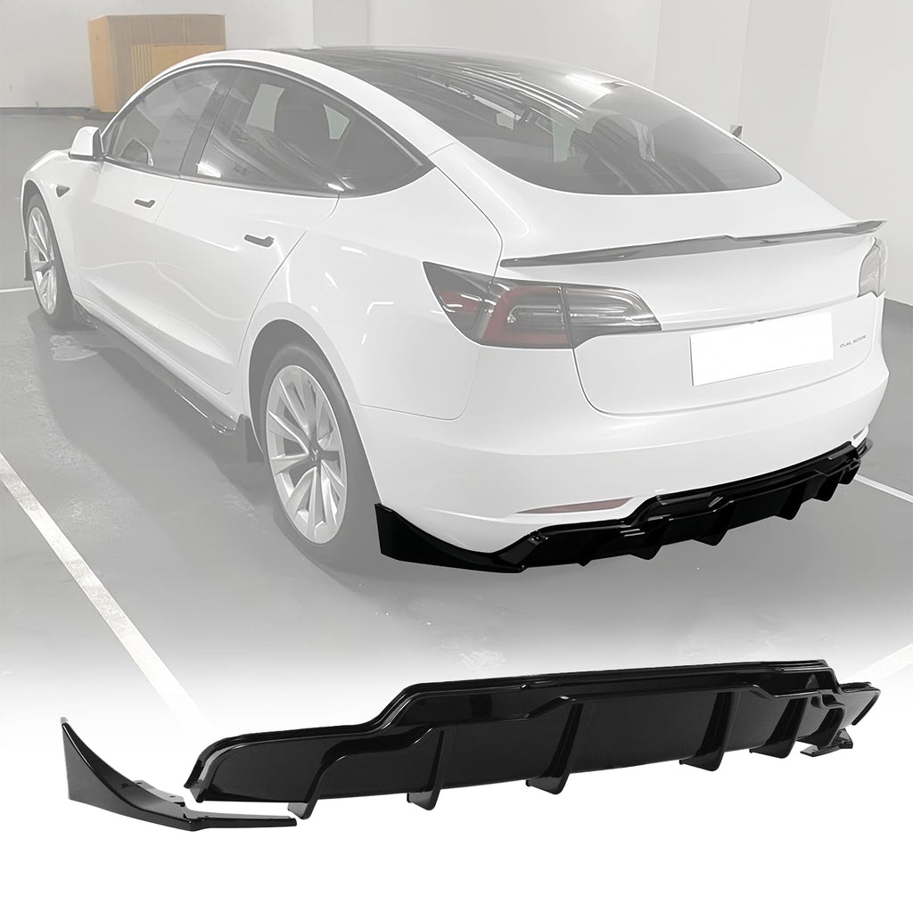  DSI - Rear Bumper Diffuser Lip for Tesla Model 3 2017-2023 Performance Style ABS Rear Bumper Molding Protector Lip (Glossy Black)
