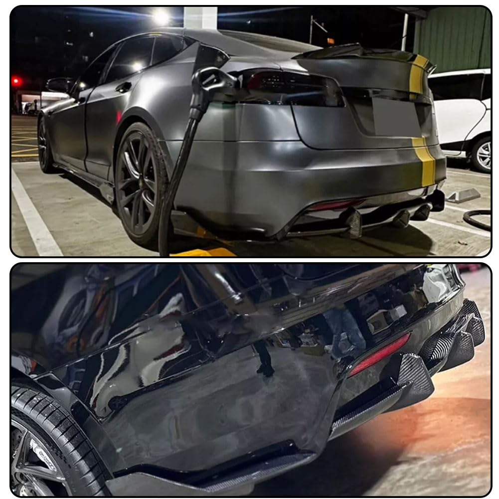 DSI - Real Carbon Fiber Rear Diffuser Fits for Tesla Model S 2021-2024 Sedan 4 Door Air Dam Lower Bumper Lip Spoiler Valance Protector Lip 2022 Body Kit Factory Outlet