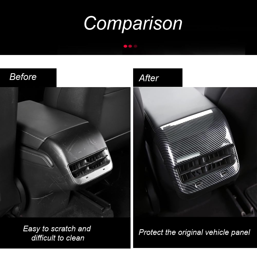 DSI - Rear Center Console Air Condition Vent Cover For Tesla 2016-2023 Model 3 and 2020-2024, Model Y Rear AC Vent Cover Trim, AC Vent Cover Car Decoration Accessories (Bright Carbon Fiber Pattern)