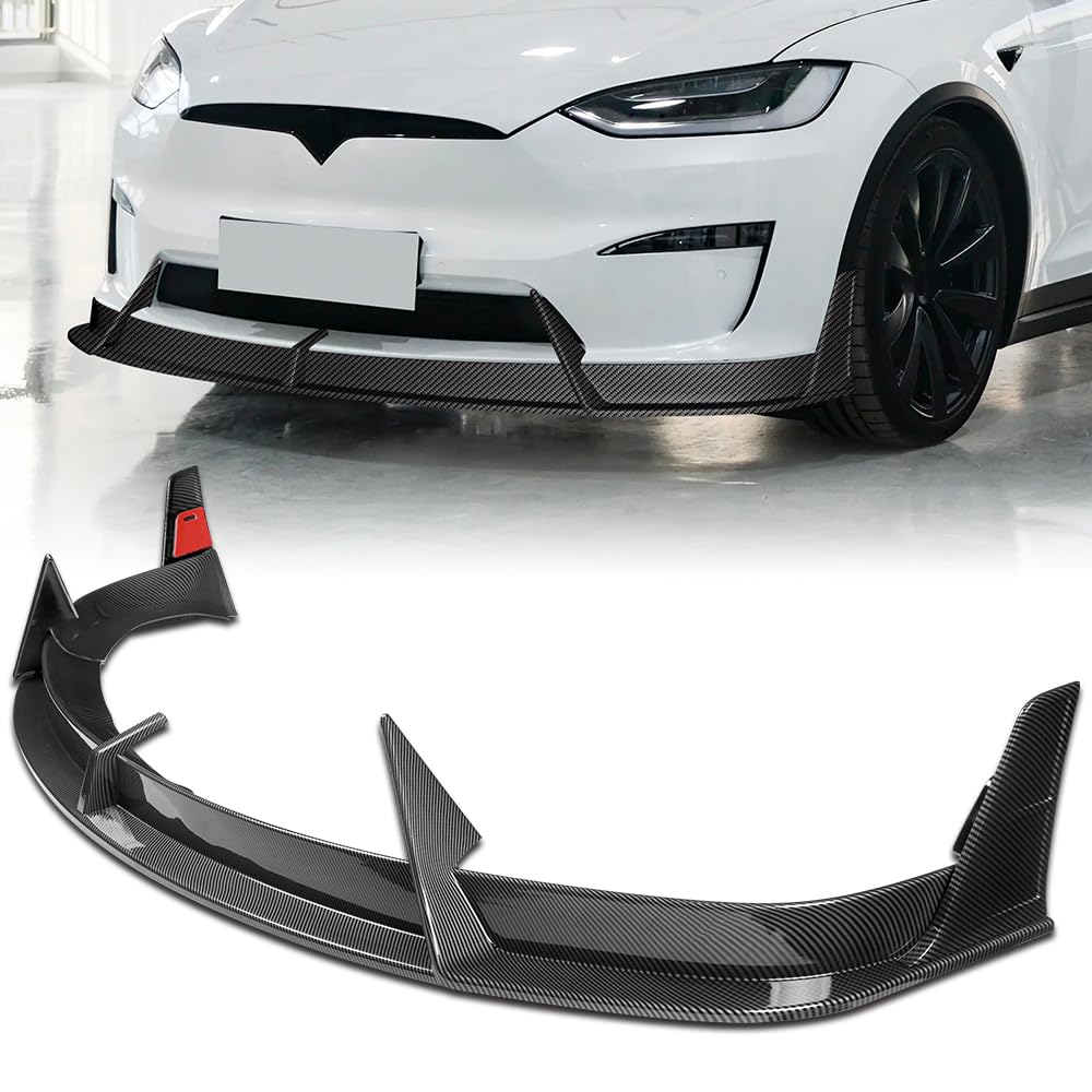 DSTAR - 7PCS Set Front Bumper Lip & Real Carbon Fiber Rear Trunk Spoiler Wing & Rear Roof Spoiler Compatible with 2022-2025 Tesla Model X, 2023 2024 (Painted Carbon Fiber Lip)