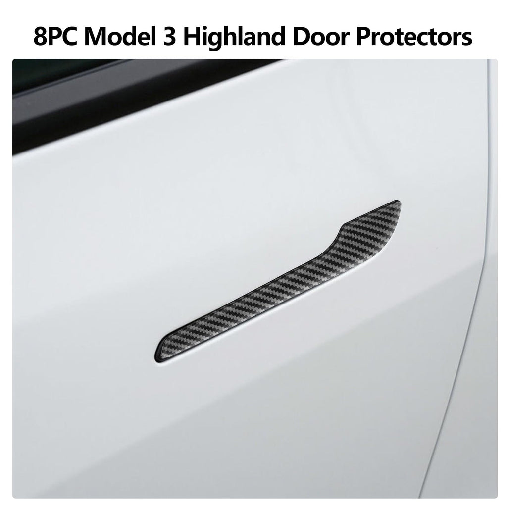DSI - 4PCS Tesla Model 3/Y Door Handle Cover Set (2017-2025) Highland & Juniper Compatible, Car Door Handle Sills Protection Wrap Exterior Accessories, Carbon Fiber 3D Sticker