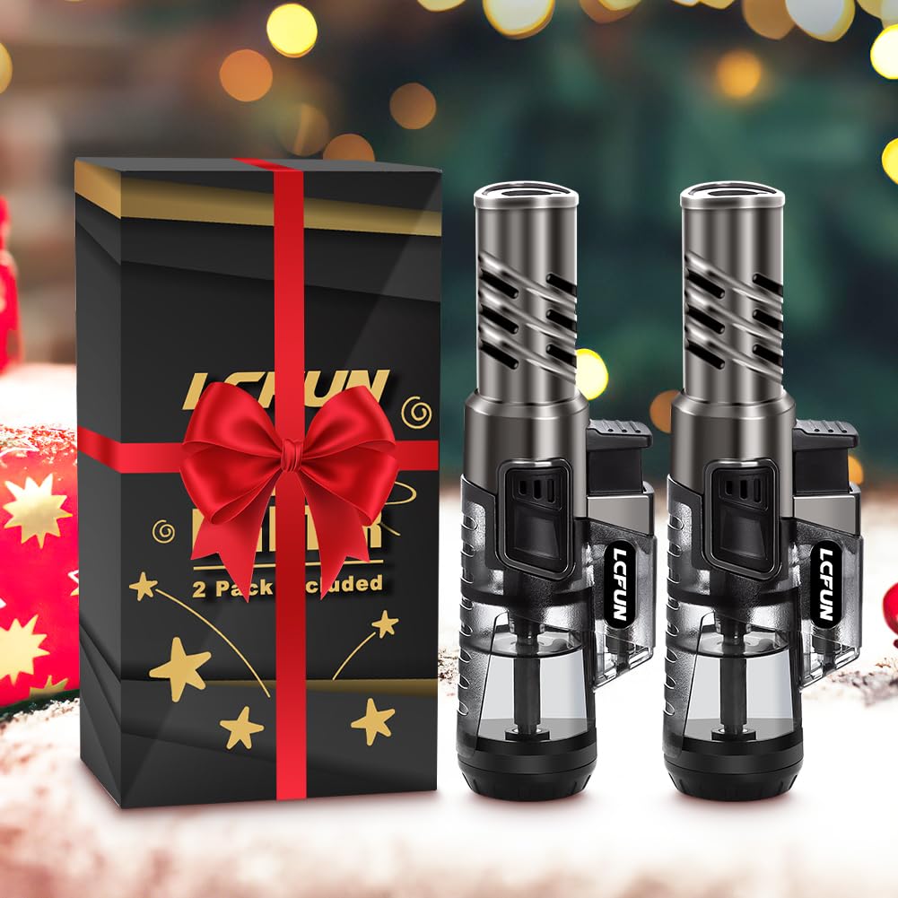 DSI - Torch Lighter 2 Pack Windproof Adjustable Single Jet Flame Butane Lighter Refillable Gas Lighter for Candle Camping Grill BBQ Fireplace (Butane Not Included)