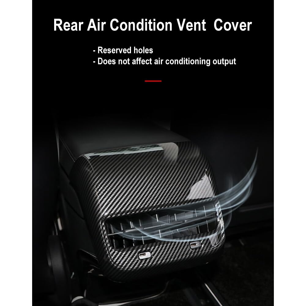 DSI - Rear Center Console Air Condition Vent Cover For Tesla 2016-2023 Model 3 and 2020-2024, Model Y Rear AC Vent Cover Trim, AC Vent Cover Car Decoration Accessories (Bright Carbon Fiber Pattern)