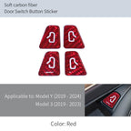 DSI - Premium Carbon Fiber Door Button Decals for Tesla Model 3 (2019-2023) & Model Y (2019-2024) Textured Protective Film (Red/Black) | Exact Fit | Interior Accessories (Red)