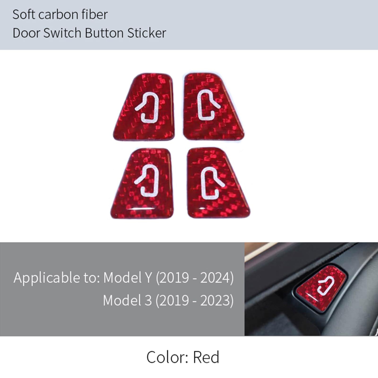 DSI - Premium Carbon Fiber Door Button Decals for Tesla Model 3 (2019-2023) & Model Y (2019-2024) Textured Protective Film (Red/Black) | Exact Fit | Interior Accessories (Red)