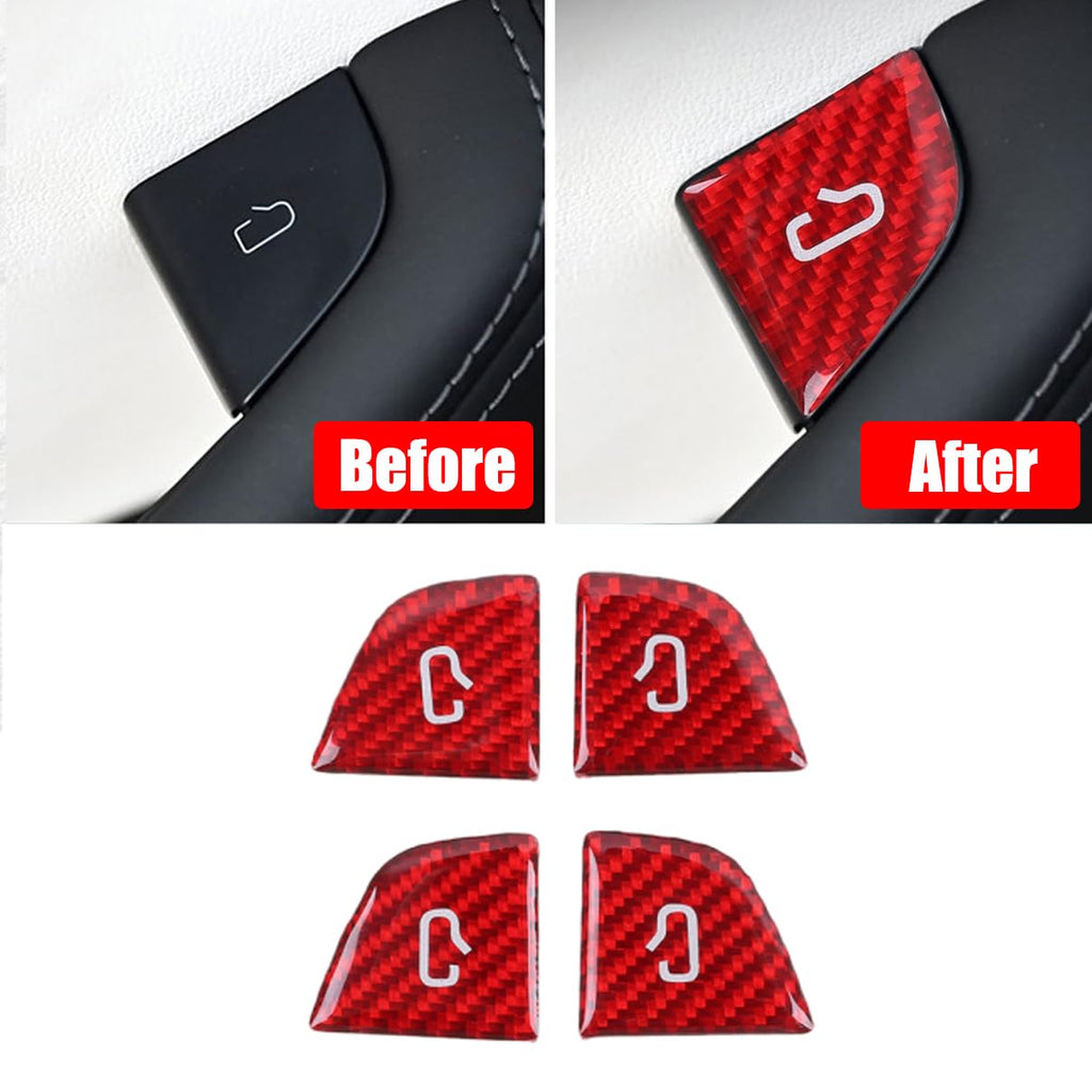 DSI - Carbon Fiber Door Lock Switch Cover Trim for Tesla Model 3 Highland 2024-2026 Model Y Juniper 2025-2026 (Red Carbon Fiber Look)
