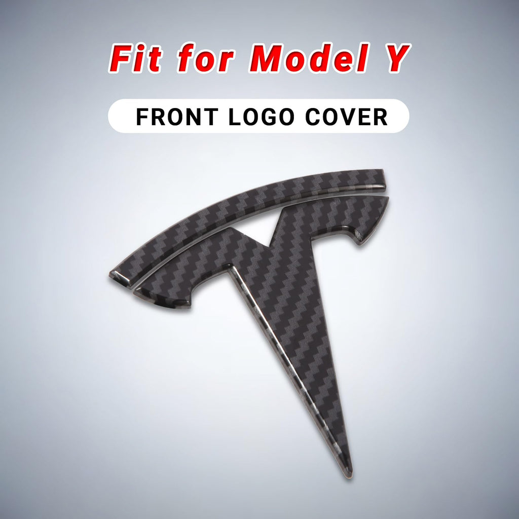 DSI - Model Y Accessories for Tesla 2024 2023 2022 2021 2020 Emblem Sticker 2PCS/Set Logo Decal (Black- Carbon Fiber Pattern)