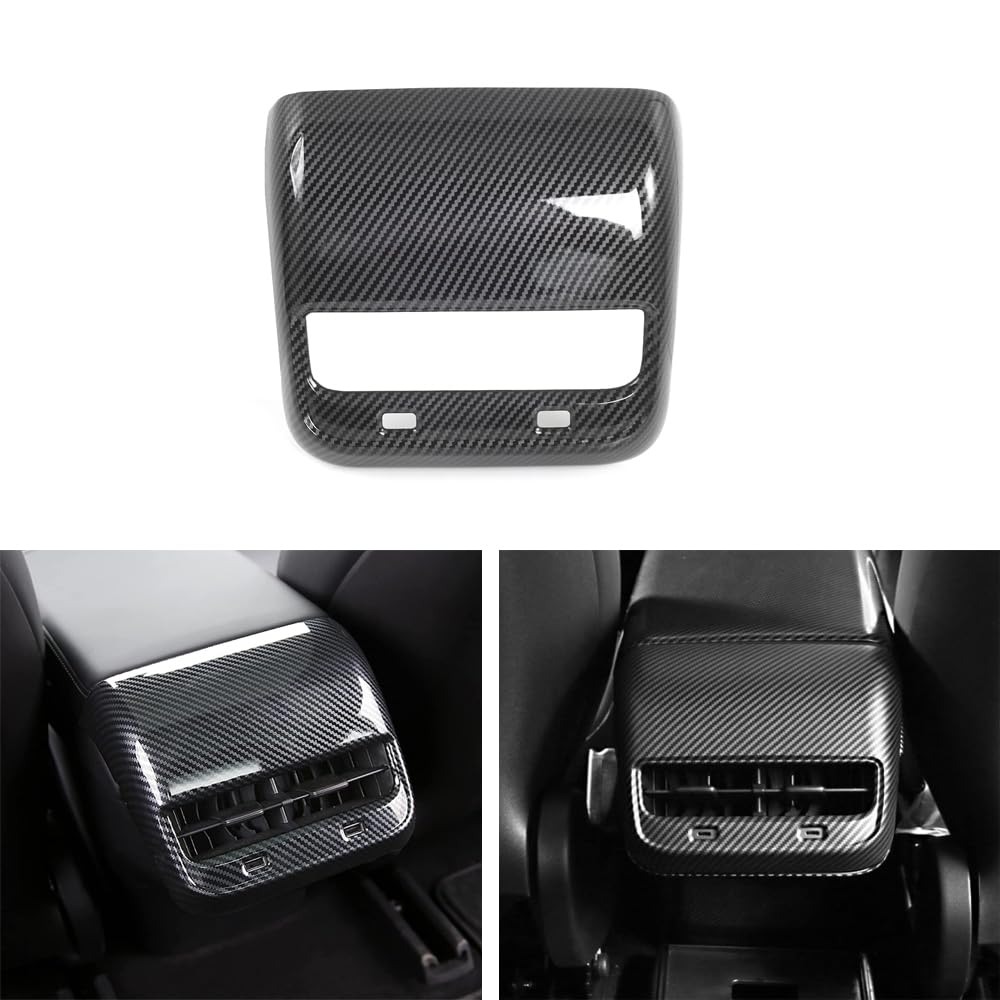 DSI - Rear Center Console Air Condition Vent Cover For Tesla 2016-2023 Model 3 and 2020-2024, Model Y Rear AC Vent Cover Trim, AC Vent Cover Car Decoration Accessories (Bright Carbon Fiber Pattern)