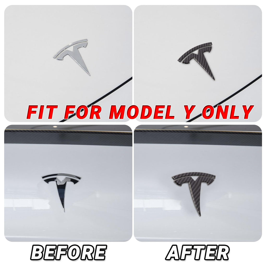 DSI - Model Y Accessories for Tesla 2024 2023 2022 2021 2020 Emblem Sticker 2PCS/Set Logo Decal (Black- Carbon Fiber Pattern)