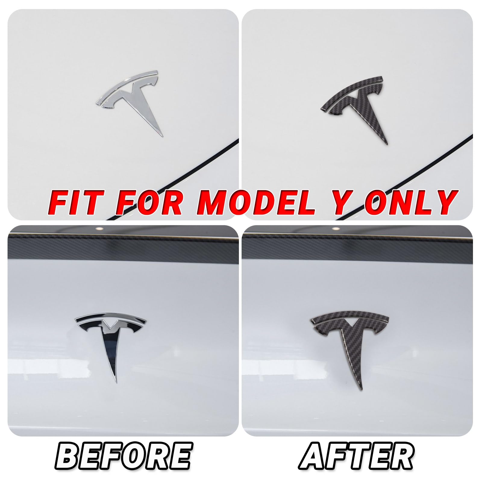 DSI - Model Y Accessories for Tesla 2024 2023 2022 2021 2020 Emblem Sticker 2PCS/Set Logo Decal (Black- Carbon Fiber Pattern)