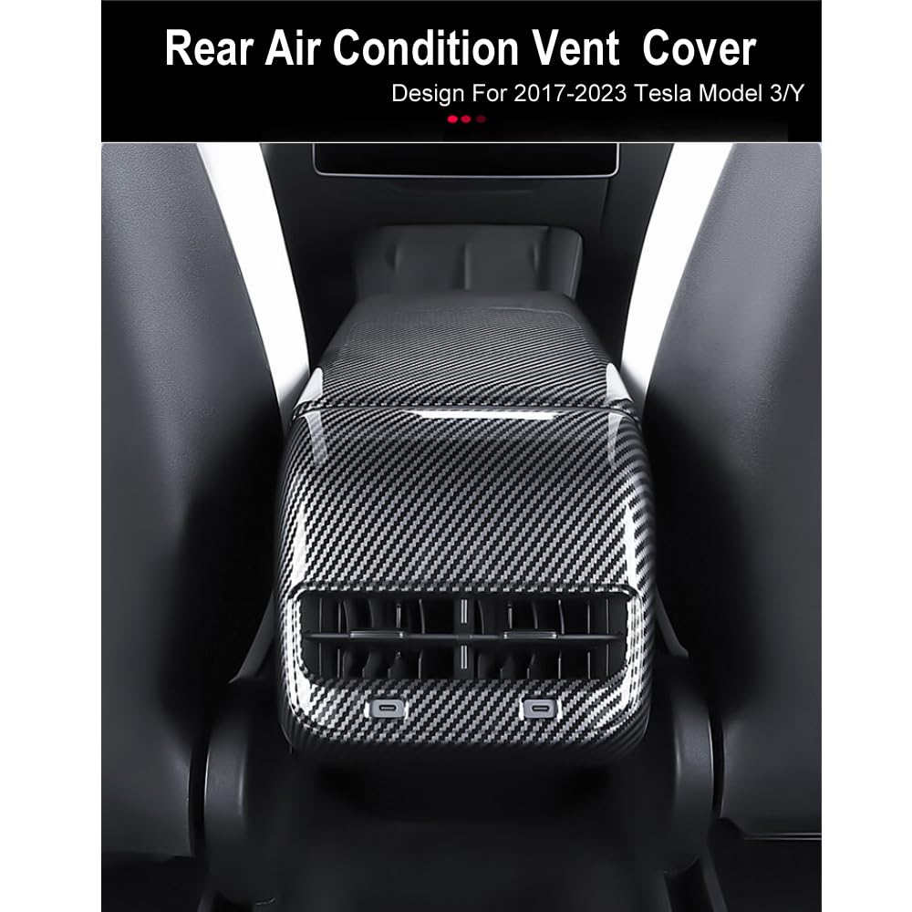 DSI - Rear Center Console Air Condition Vent Cover For Tesla 2016-2023 Model 3 and 2020-2024, Model Y Rear AC Vent Cover Trim, AC Vent Cover Car Decoration Accessories (Bright Carbon Fiber Pattern)