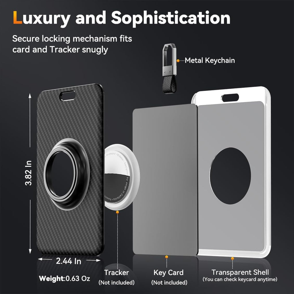 DSI - Key Card Holder for Tesla with AirTag Slot TNSNK Carbon Fiber Cover Protective Card Case with Keychain for Tesla Key 3 Y S X (Black)