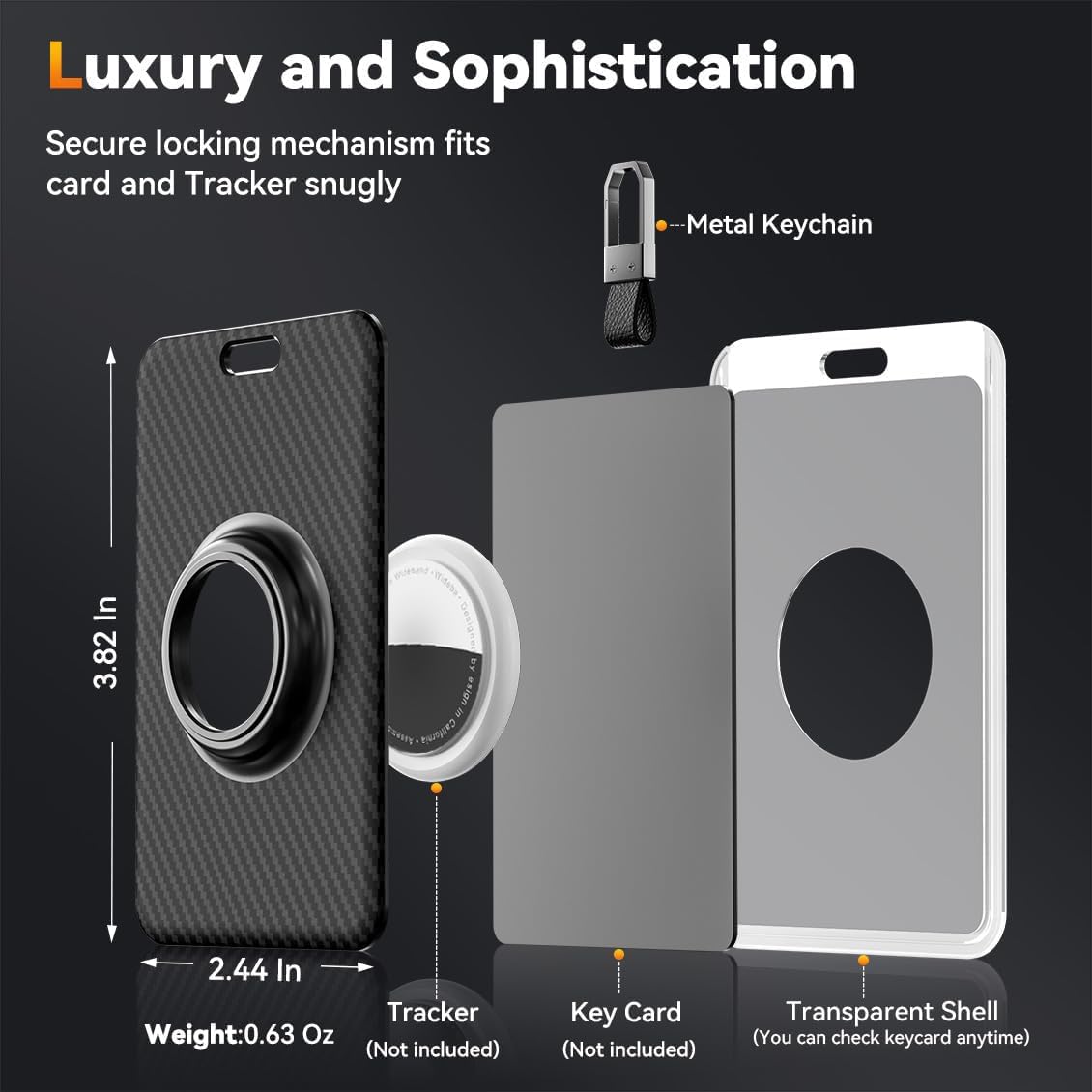 DSI - Key Card Holder for Tesla with AirTag Slot TNSNK Carbon Fiber Cover Protective Card Case with Keychain for Tesla Key 3 Y S X (Black)