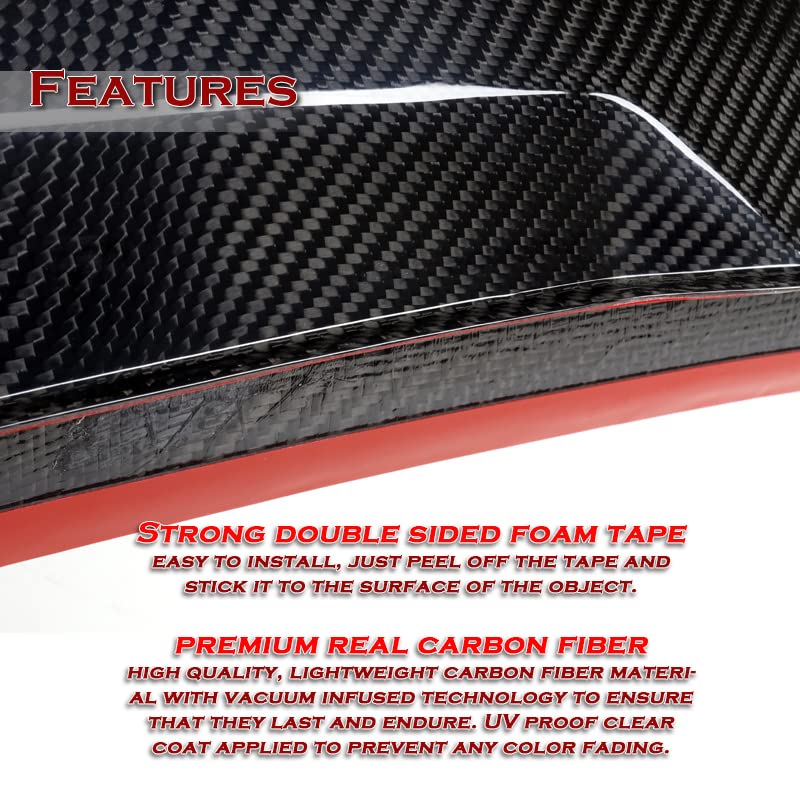 DSI - Real Carbon Fiber Trunk Spoiler Wing Lip kit Rear V-Style Fit for 2012 2013 2014 2015 2016 2017 2018 2019 2020 2021 2022 Tesla Model S, Car Mods Accessories Replacement, (2-SPC-7406-CF)
