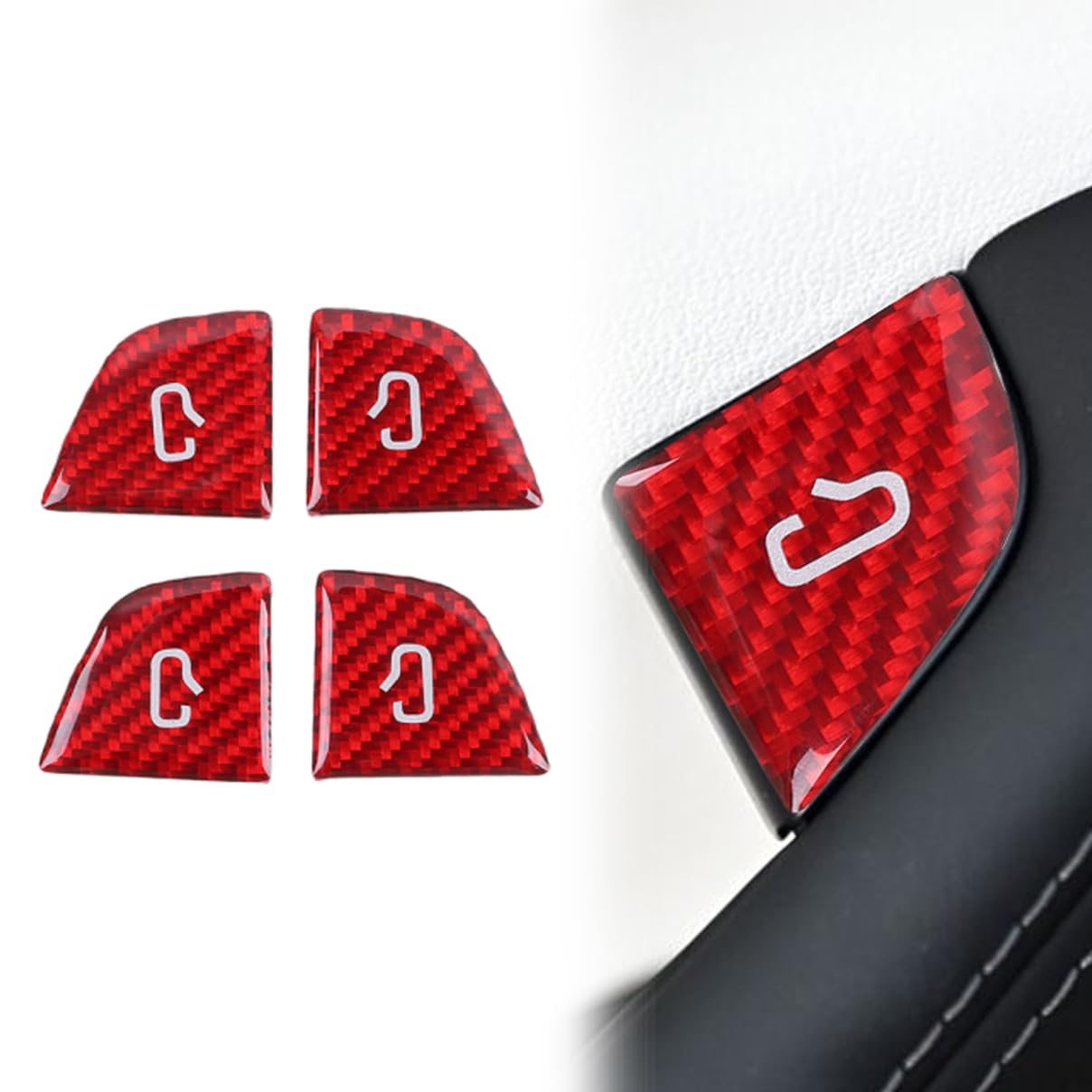 DSI - Carbon Fiber Door Lock Switch Cover Trim for Tesla Model 3 Highland 2024-2026 Model Y Juniper 2025-2026 (Red Carbon Fiber Look)