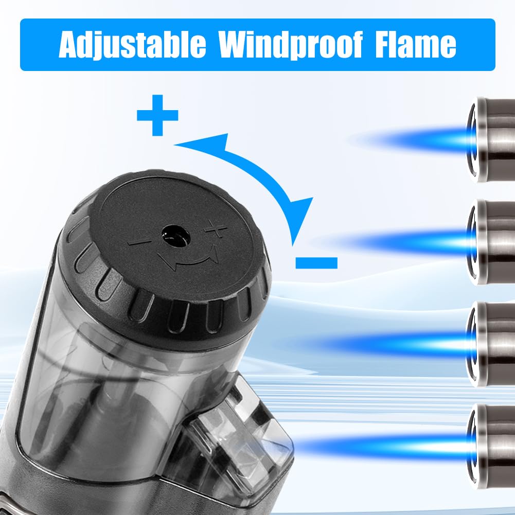 DSI - Torch Lighter 2 Pack Windproof Adjustable Single Jet Flame Butane Lighter Refillable Gas Lighter for Candle Camping Grill BBQ Fireplace (Butane Not Included)