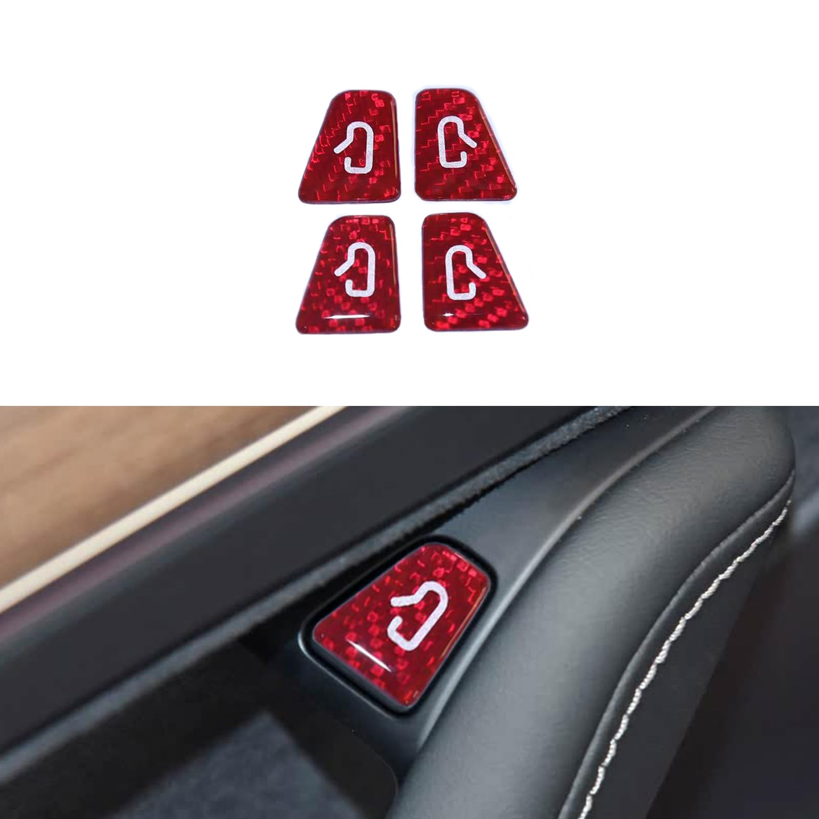 DSI - Premium Carbon Fiber Door Button Decals for Tesla Model 3 (2019-2023) & Model Y (2019-2024) Textured Protective Film (Red/Black) | Exact Fit | Interior Accessories (Red)