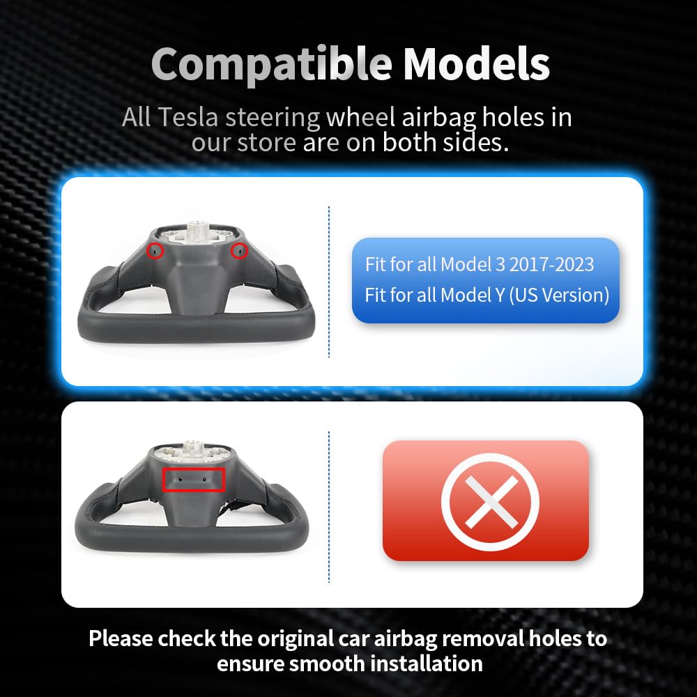 DSI - Yoke Steering Wheel, Black Microfiber Leather with Side Carbon Fiber for Tesla Model 3/Y 2017-2023 With Heating Function